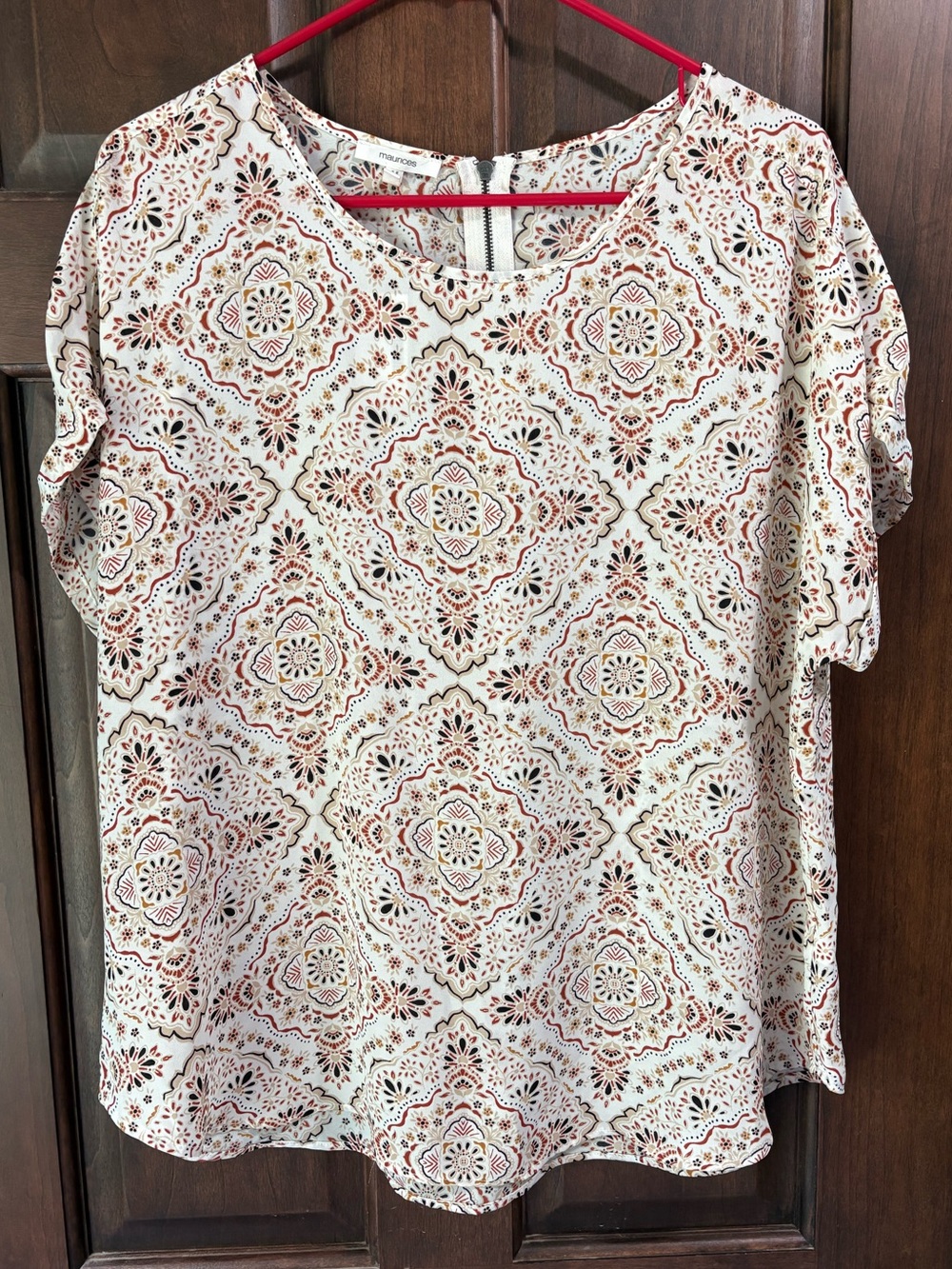 Maurices Cream Blouse with Rust and Tan Medallion Print